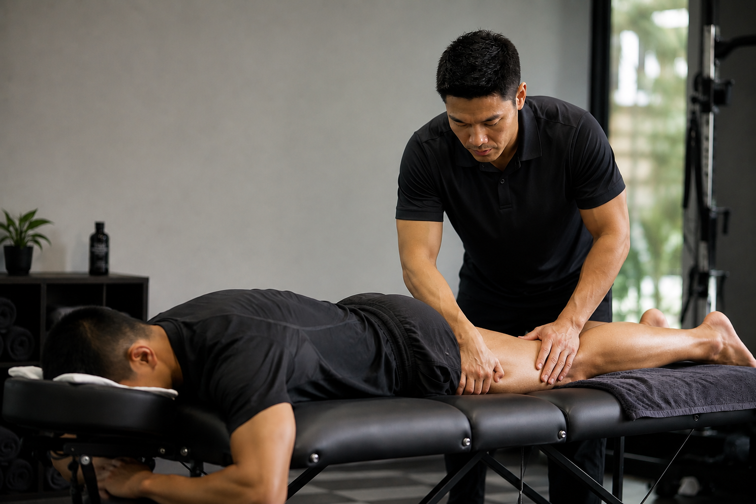 Athlete in a focused sport recovery session